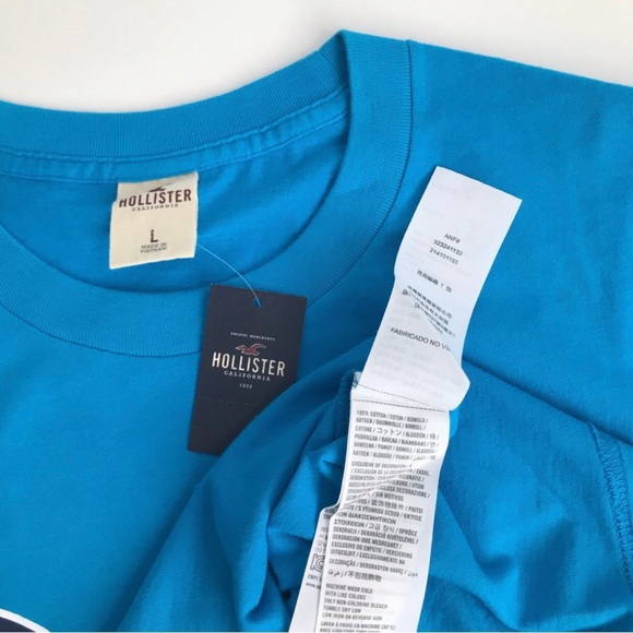 Hollister Gray T-Shirt with Blue Logo Cotton - Picture 2 of 3